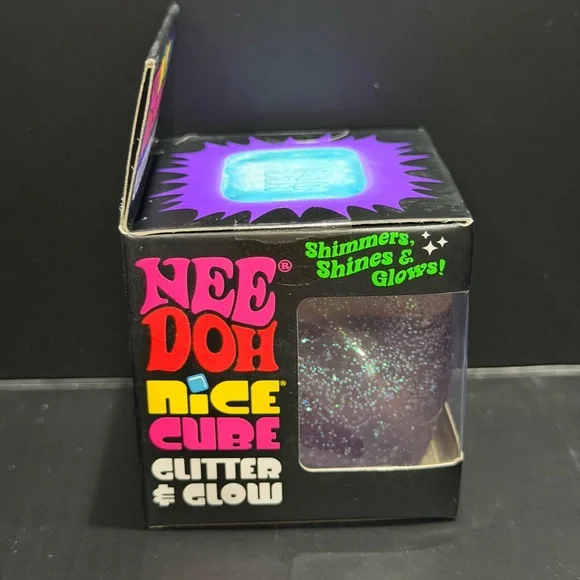 NWT NeeDoh Nice Cube Glitter Glow Purple Squeeze Fidget Tactile Sensory Toy - Picture 4 of 6